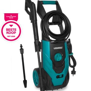 VONROC Hogedrukreiniger V18-1 1800W – 140 bar – 420 l/h – Incl. 8m slang, reinigingsmiddelen tank en meer