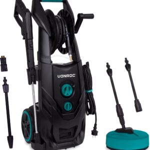 VONROC PRO Hogedrukreiniger V25-2 – 2500W – 195 bar – 468 l/h – Duurzame inductiemotor – Incl. 8m slang, slanghaspel, terrasreiniger, reinigingstank en meer