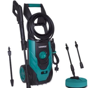 VONROC Hogedrukreiniger V18-2 1800W – 140 bar – 420 l/h – Incl. 8m slang, geïntegreerde reinigingsmiddelen tank, terrasreiniger, spuitstukken en accessoires