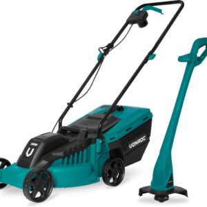 VONROC Grasmaaier 1300W en Grastrimmer 300W – Complete set – 32 cm maaibreedte - Drie instelbare maaihoogtes: 30/50/70 mm - Incl. 30L Opvangbak