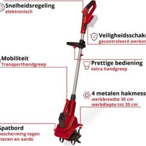 Einhell Accu Grondfrees GE-CR 18/20 Li E Solo - Power X-Change - 18 V/Li-ion - Werkbreedte: 20 cm - Werkdiepte: 20 cm - Aantal messen: 4 stuks - Excl. accu en lader