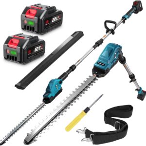ONEVAN Accu Heggenschaar - 52cm Bladlengte - lemmet met dubbele - Elektrische Heggenschaar - 90° Einstellbarer Kopfwinkel - met 2x Accu's - bereik tot 2,7 m