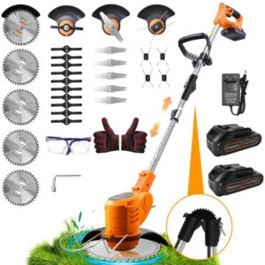 Grenintol 4-in-1 Grastrimmer - Accu Grastrimmer - Kantenmaaier & Bosmaaier Met 2x2.0 AH Accu & Lader - Opvouwbaar, Draadloos & Elektrische Grastrimmer Met 850W Borstelloze Motor - Multifunctioneel Voor Tuin & Park - Oranje