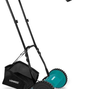 VONROC Kooimaaier – handgrasmaaier - 300mm - 4 instelbare maaihoogtes (15-25-31-35mm) incl. muurbeugel en opvangzak