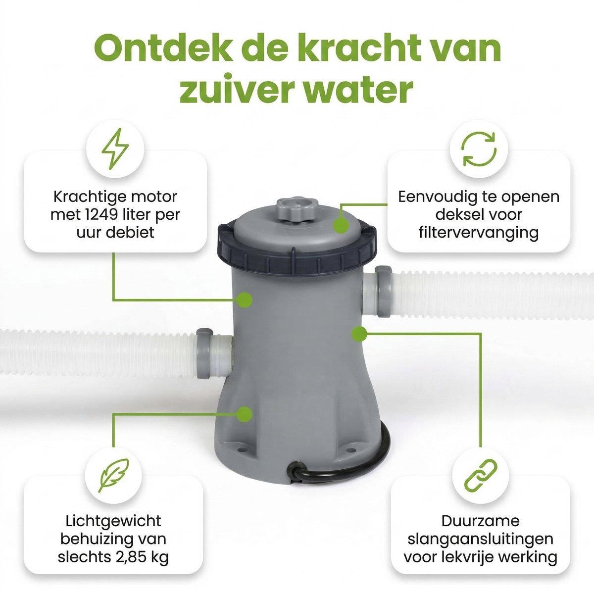 Bestway Rond Steel Pro MAX Zwembad - 305 x 76 cm - Grijs - Inclusief Afdekzeil - Onderhoudspakket - Filter - Zwembadfilterpomp - 7-delig - Afbeelding 5