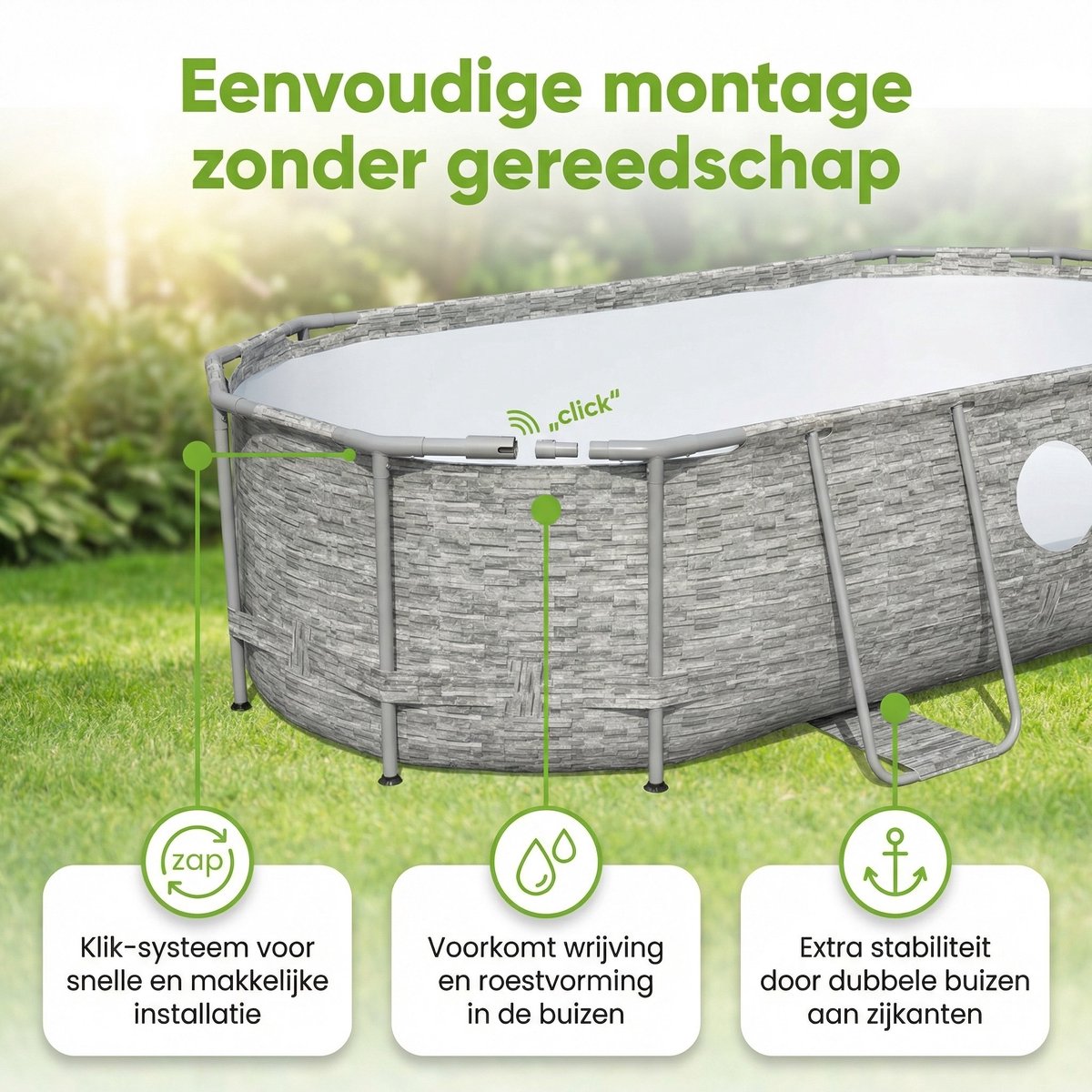 Bestway Ovaal Power Steel Swim Vista Zwembad - Steenprint - 427 x 250 x 100 - Inclusief Pomp - Ladder - Afdekzeil - Onderhoudspakket - Vloertegels - Afbeelding 5