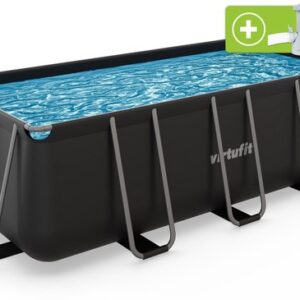 VirtuFit Rechthoekig Zwembad 400 x 200 x 122 cm - Incl. Filterpomp - Opzetzwembad - Duurzaam & Veilig Stalen Frame - Antraciet