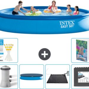 Intex Rond Opblaasbaar Easy Set Zwembad - 457 x 84 cm - Blauw - Inclusief Pomp Afdekzeil - Solar Mat - Vloertegels - 7-delig