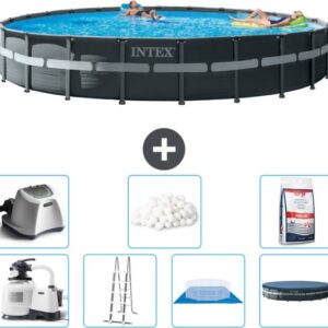 Intex Rond Ultra XTR Frame Zwembad - 732 x 132 cm - Inclusief Pomp - Ladder - Grondzeil - Afdekzeil Zoutwatersysteem - Filterbollen - Zwembadzout