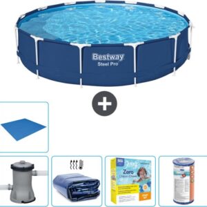 Bestway Rond Steel Pro Zwembad - 396 x 84 cm - Blauw - Inclusief Pomp Solarzeil - Onderhoudspakket - Filter - Grondzeil