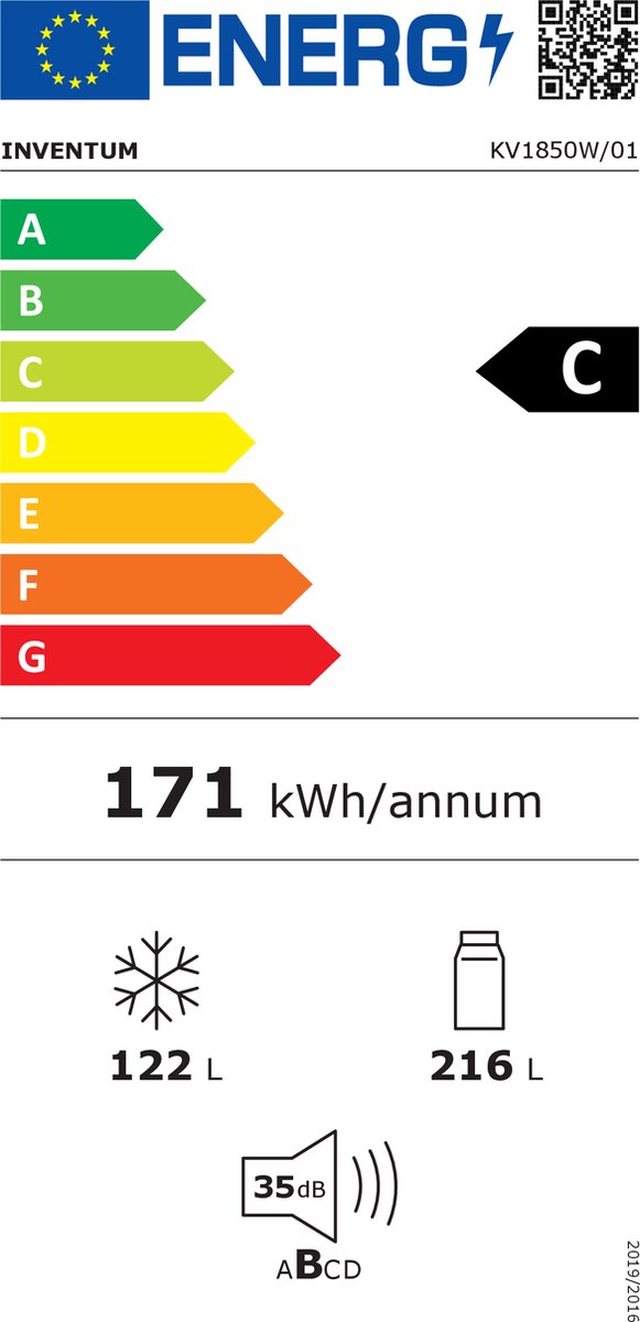 Inventum KV1850W No Frost energiezuinige koel-vriescombinatie - 185 cm hoog - 338 liter - Zeer stil: 35 dB - Superkoelen - Supervriezen - Afbeelding 3