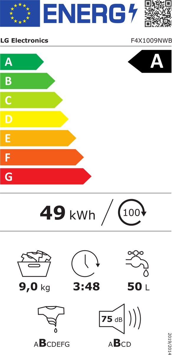 LG F4X1009NWB wasmachine Voorlader 9 kg 1310 RPM Wit - Afbeelding 2
