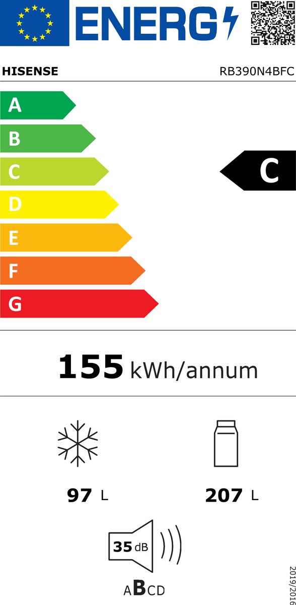 Hisense RB390N4BFC - Koel-vriescombinatie - 300 liter - No Frost - Inverter Compressor - Zwart - Energieklasse C - 35 dB - Super Cool & FastFreeze - Afbeelding 2
