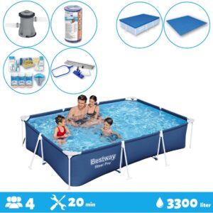 Bestway Voordeelverpakking - Rechthoekig Steel Pro Zwembad - 300 x 201 x 66 cm - Blauw - Inclusief Accessoires - Voor een heel seizoen