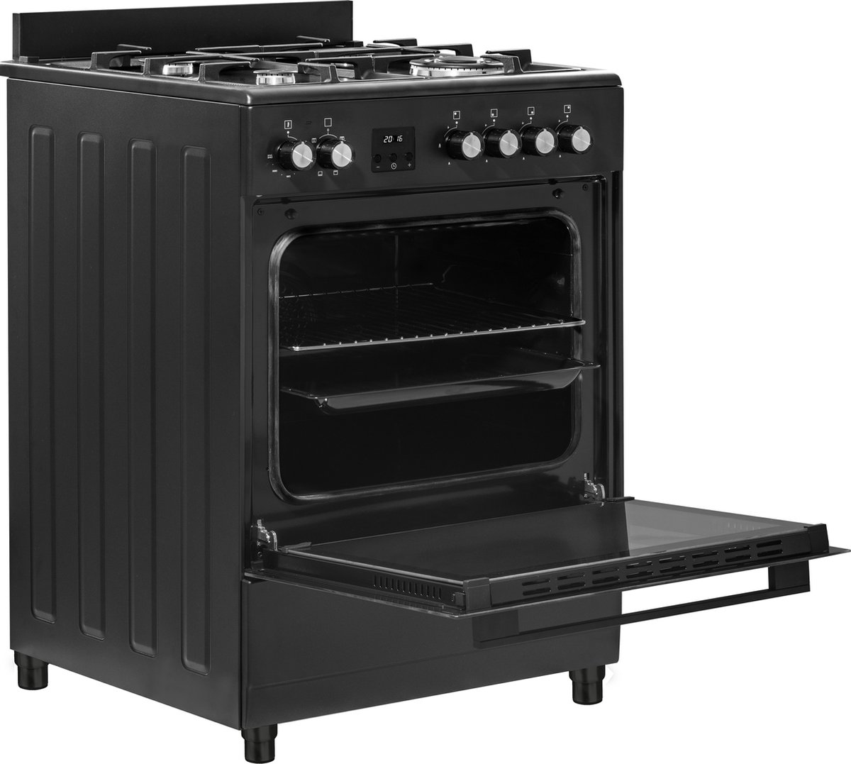 Everglades EVCK6020 - Gasfornuis - Mat Zwart - 60CM - Hoogte 89 - 92CM - Gietijzeren Pannendragers - Wokbrander - Digitale Timer - 8 Ovenstanden - Afbeelding 4