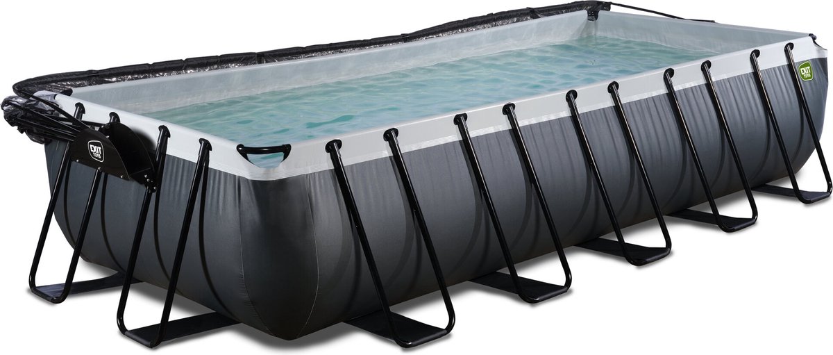 EXIT Black Leather Frame Zwembad 540x250x100cm - Opzetzwembad - met Zandfilterpomp & Overkapping & Warmtepomp - Rechthoekig - Zwart