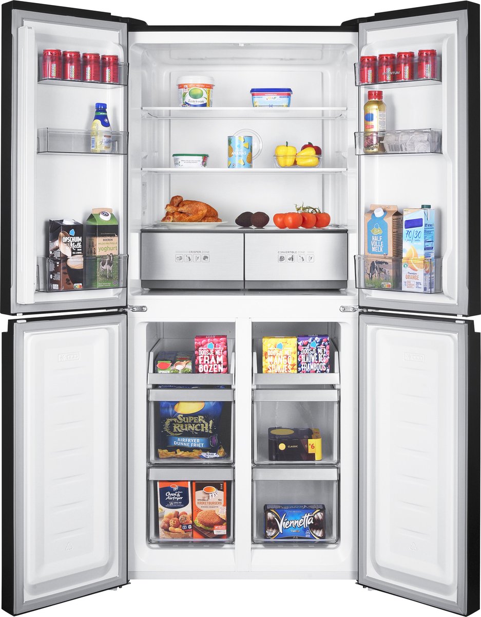 Inventum SKV4180B No Frost energiezuinige Amerikaanse koelkast - 466 liter - Digitaal display - Supervriezen - Vershoudlade - 4 deuren - Zwart - Afbeelding 4