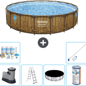 BESTWAY Rond Power Steel Swim Vista Zwembad - Houtprint - 549 x 122 -  Inclusief Accessoires CB32 Opzetzwembad
