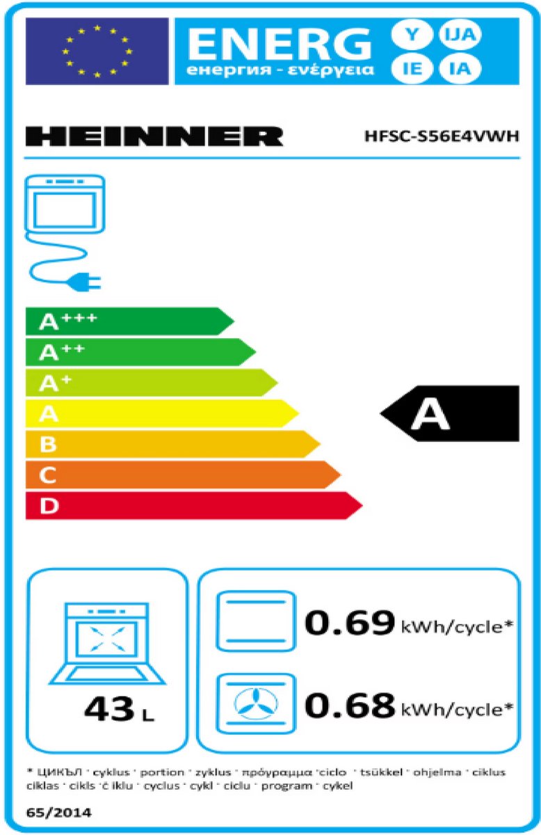 Heinner Vrijstaand Elektrisch Fornuis 50 cm – 4 Kookzones – Keramische Kookplaat – Elektrische Oven met Grill & Ventilatie – Energieklasse A - Afbeelding 2
