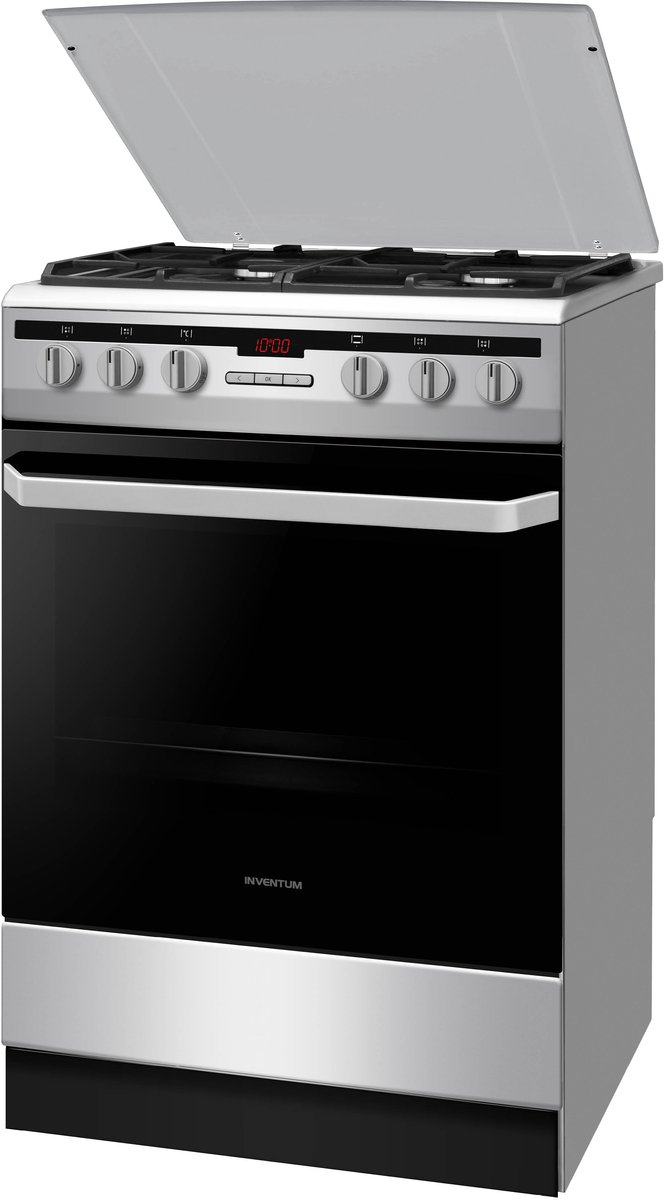 Inventum VFG6034WGRVS - Vrijstaand gasfornuis - Elektrische oven - 4 kookzones - 60 cm - 65 liter - Zilver/Zwart - Afbeelding 3