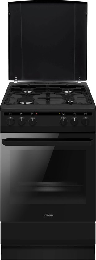 Inventum VFG5020GZWA - Vrijstaand gasfornuis - Elektrische hetelucht oven - 4 kookzones - 50 cm - 62 liter - Zwart