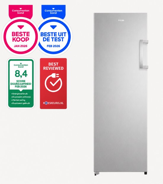 ETNA VV172NRVS - Vrijstaande vriezer - Geschikt voor schuur tot -15°C - No-Frost - 172 cm hoog - RVS/RVS look - Energielabel C - Multi Flow 360