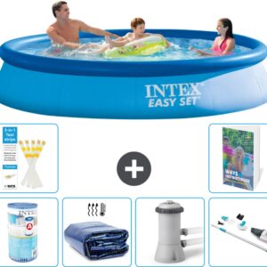 Intex Rond Opblaasbaar Easy Set Zwembad - 366 x 76 cm - Blauw - Inclusief Filter - Solarzeil - Zwembadfilterpomp - Stofzuiger - 7-delig