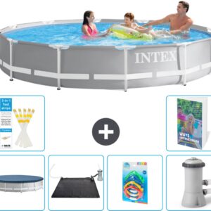 Intex Rond Prism Frame Zwembad - 366 x 76 cm - Grijs - Inclusief Afdekzeil - Solar Mat - Speelgoed - Zwembadfilterpomp - 7-delig