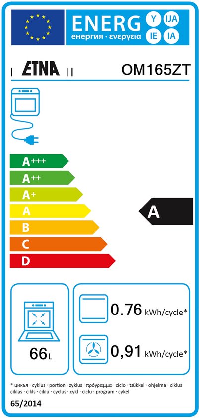 ETNA OM165ZT - inbouwoven - 60 cm - 65 Liter - 5 insteekniveaus - ovenverlichting - mechanische timer met uitschakelfunctie - 5 insteekniveaus - Afbeelding 2