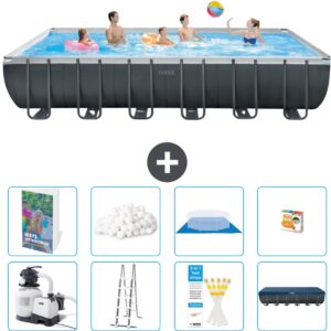 Intex Rechthoekig Ultra XTR Frame Zwembad - 732 x 366 x132 cm - Inclusief Pomp - Ladder - Grondzeil - Afdekzeil - Filterbollen - Speelgoed - 9-delig