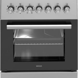 Wiggo WO-E606A(XX) – Vrijstaand gasfornuis – 60 cm – 4 kookzones – 66L elektrische oven – Roestvrijstaal – Energieklasse A – 5 jaar garantie