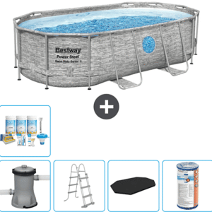 BESTWAY Ovaal Power Steel Swim Vista Zwembad - Steenprint - 427 x 250 x 100 -  Inclusief Accessoires CB29 Opzetzwembad