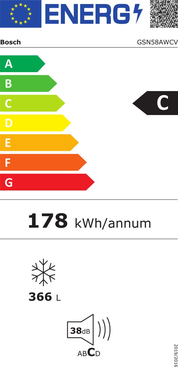 Bosch GSN58AWCV - Serie 6 - 191 x 70 - Vrijstaande Vriezer - Vrieskast - No Frost - Nooit meer ontdooien - Wit - Energielabel C - Afbeelding 2