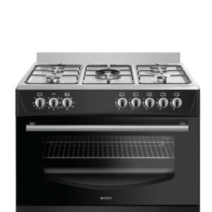 Wiggo WO-E903B(BX) - Gasfornuis - 5 Kookzones - 5 Ovenstanden - Wokbrander - Timer - 5 Jaar Garantie - Zwart Rvs