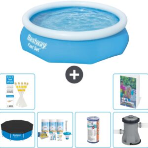 Bestway Rond Opblaasbaar Fast Set Zwembad - 305 x 76 cm - Blauw - Inclusief Afdekzeil - Onderhoudspakket - Filter - Zwembadfilterpomp - 7-delig