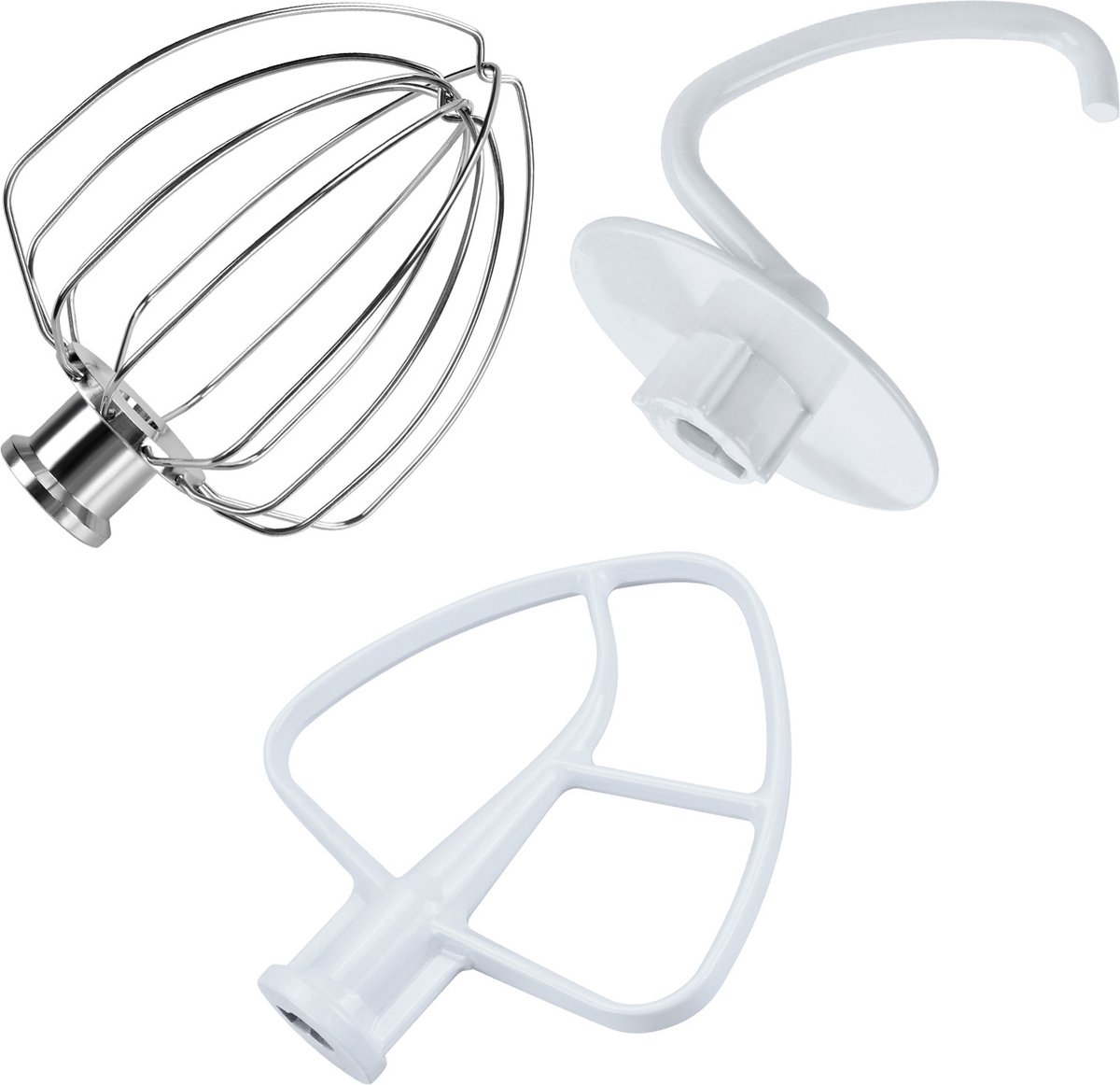 5-Delige Accessoireset voor KitchenAid 4.3, 4.7/4.8L Tilt-Head Stand Mixers Artisan & Classic Series van MMOBIEL - K45 6-Draads Garde, Platte - Afbeelding 2