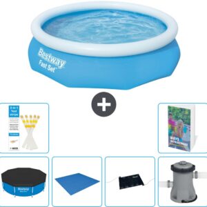 Bestway Rond Opblaasbaar Fast Set Zwembad - 305 x 76 cm - Blauw - Inclusief Afdekzeil - Grondzeil - Solar Mat - Zwembadfilterpomp - 7-delig
