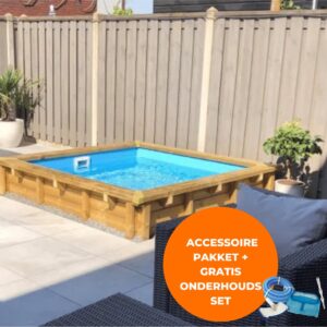 Interline zwembad Bali 2,10 x 2,10m vierkant - Houten constructie - Op- en inbouw - Inclusief filterset - Inclusief ondertapijt - Gratis onderhoudsset