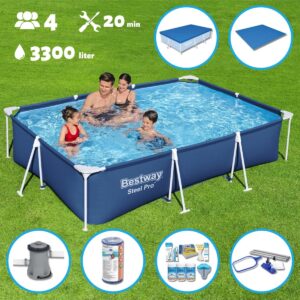 Bestway Zwembad - Opzetzwembad - Rechthoekig - 300 x 201 x 66 cm - Blauw - Inclusief Pomp - Filter - Chloorpakket - Onderzeil - Afdekzeil