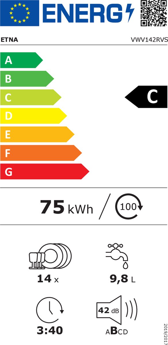 ETNA VWV142RVS - Vrijstaande vaatwasser - RVS - 60 cm - 42dB - 14 Couverts - Extra droog - Afbeelding 3
