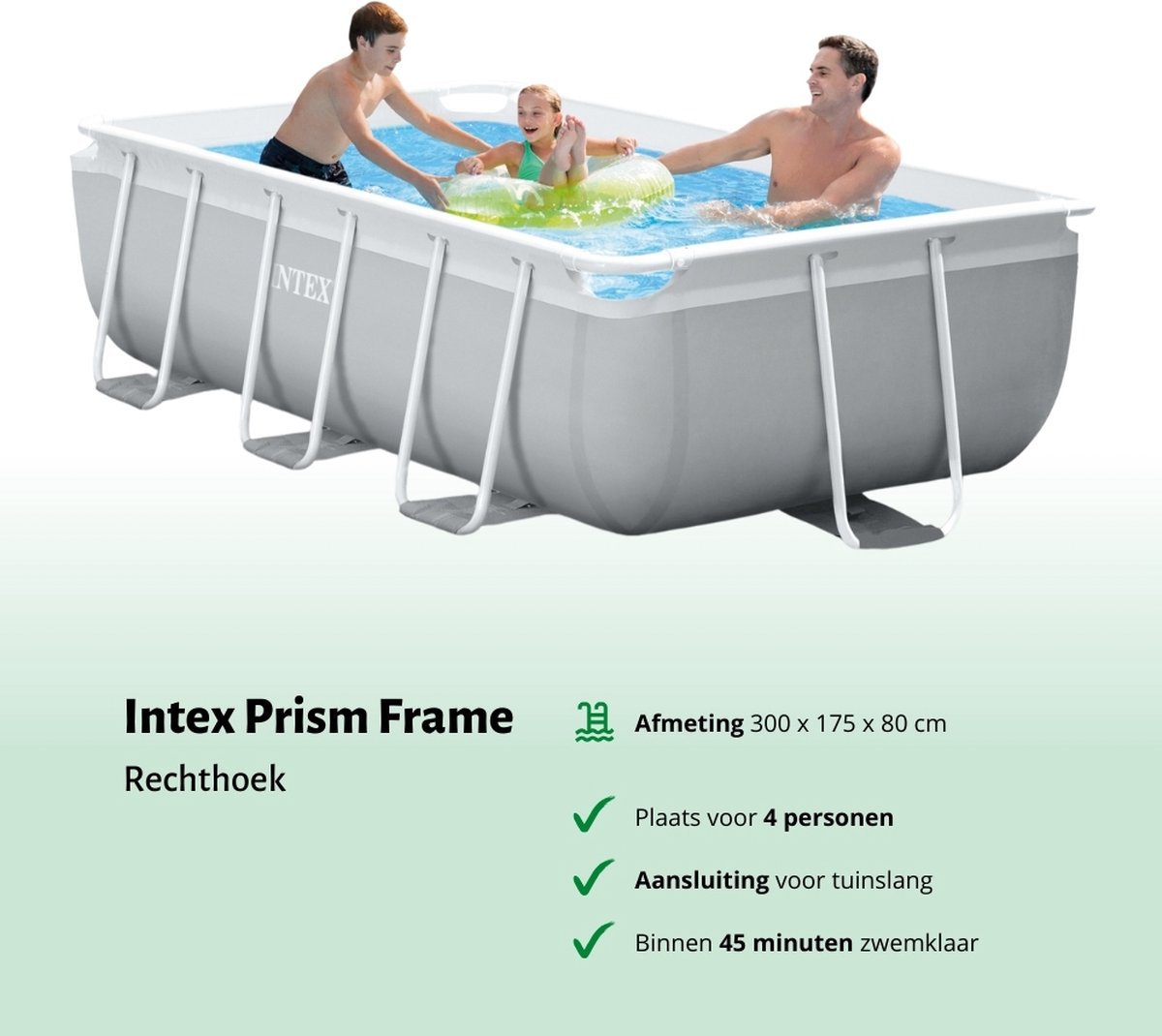 Intex Rechthoekig Prism Frame Zwembad - 300 x 175 x 80 cm - Grijs - Inclusief Pomp - Ladder Afdekzeil - Zoutwatersysteem - Filters - Zwembadzout - Afbeelding 2