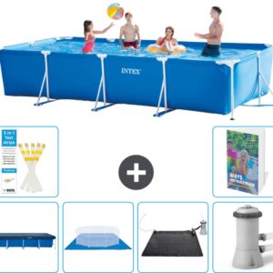 Intex Rechthoekig Frame Zwembad - 450 x 220 x 84 cm - Blauw - Inclusief Afdekzeil - Grondzeil - Solar Mat - Zwembadfilterpomp - 7-delig