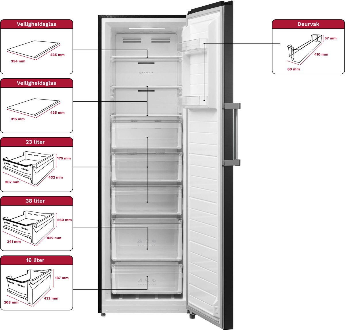 Inventum VR1850B No Frost kastmodel vriezer energiezuinig - 272 liter - 185 cm hoog - Supervriezen - Superkoelen - Energielabel C - Ledverlichting - Afbeelding 5
