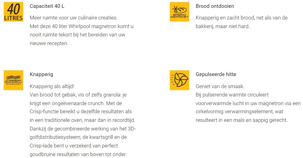 Whirlpool WMW47HMX CombiMagnetron/Oven - Inbouw - 40 liter - 900W / 1600W - 45cm Hoog - Crisp-functie - Afbeelding 2