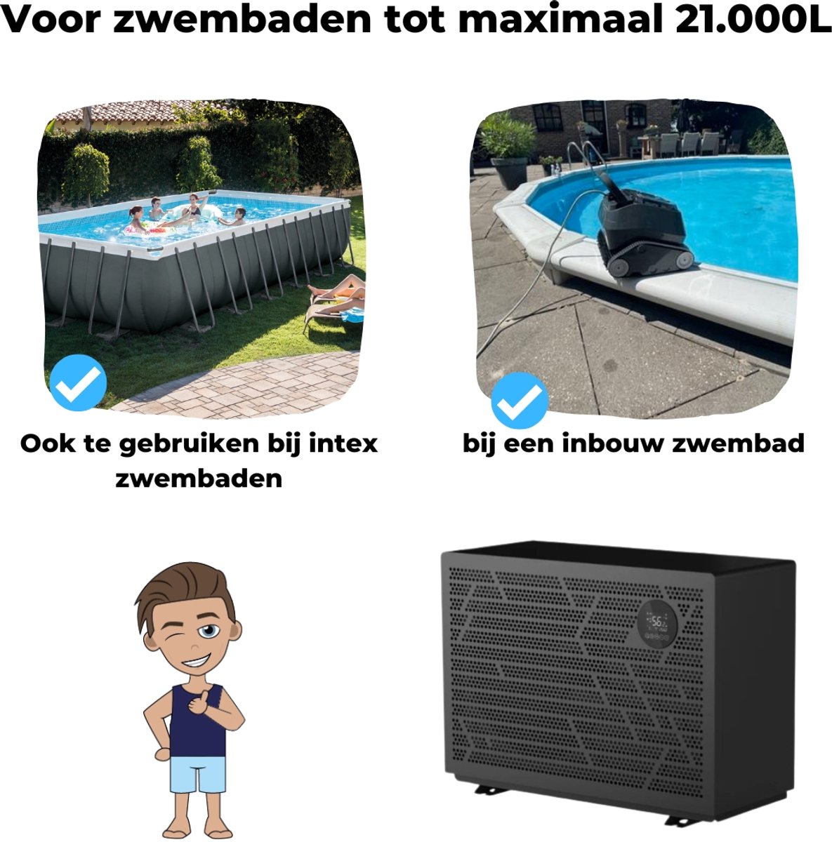 W'eau Full inverter zwembad warmtepomp - 7,6kW - Warmtepomp zwembad - Zeer lage geluidsniveau - voor zwembaden tot 21.000L - Inclusief Heater Cleaner - Afbeelding 5